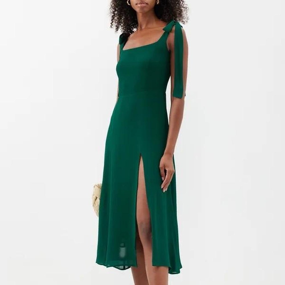 Reformation | Twilight Square Neck Crepe Midi Green Dress